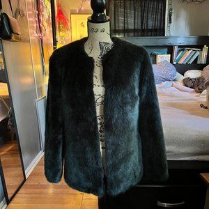 New Look Size 10 Lined Emerald Green Soft Faux Fur Jacket/Coat